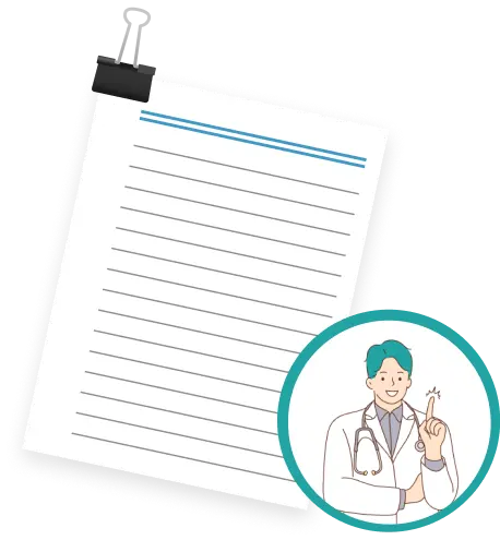 写真：メモ帳と先生