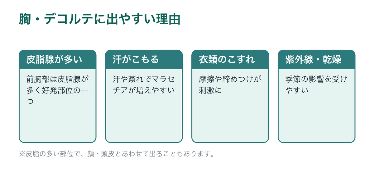 胸・デコルテに脂漏性皮膚炎が出やすい理由を示した図